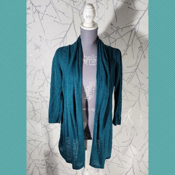Yellow Bird Forest Green Ramie Blend Knit Open Front Cardigan - Picture 1 of 5